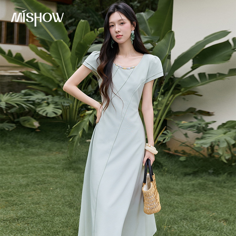 Women'S Green Formal Wear - MISHOW Women's Green Midi Long Dress