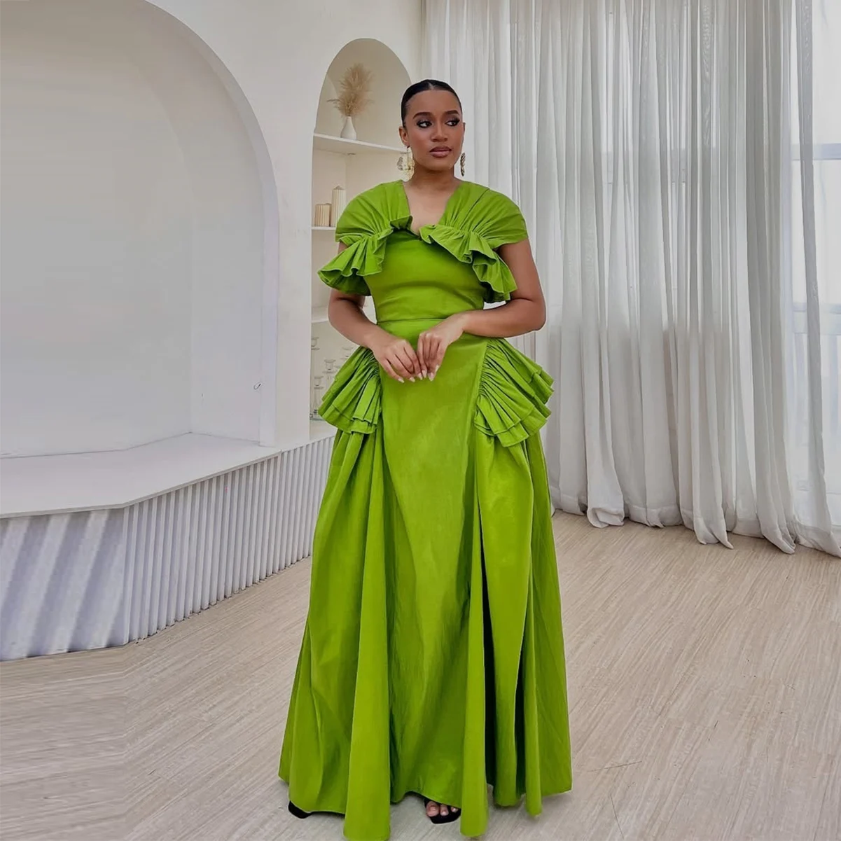 Women'S Green Formal Wear - 2026 Pretty Green plus Size Satin