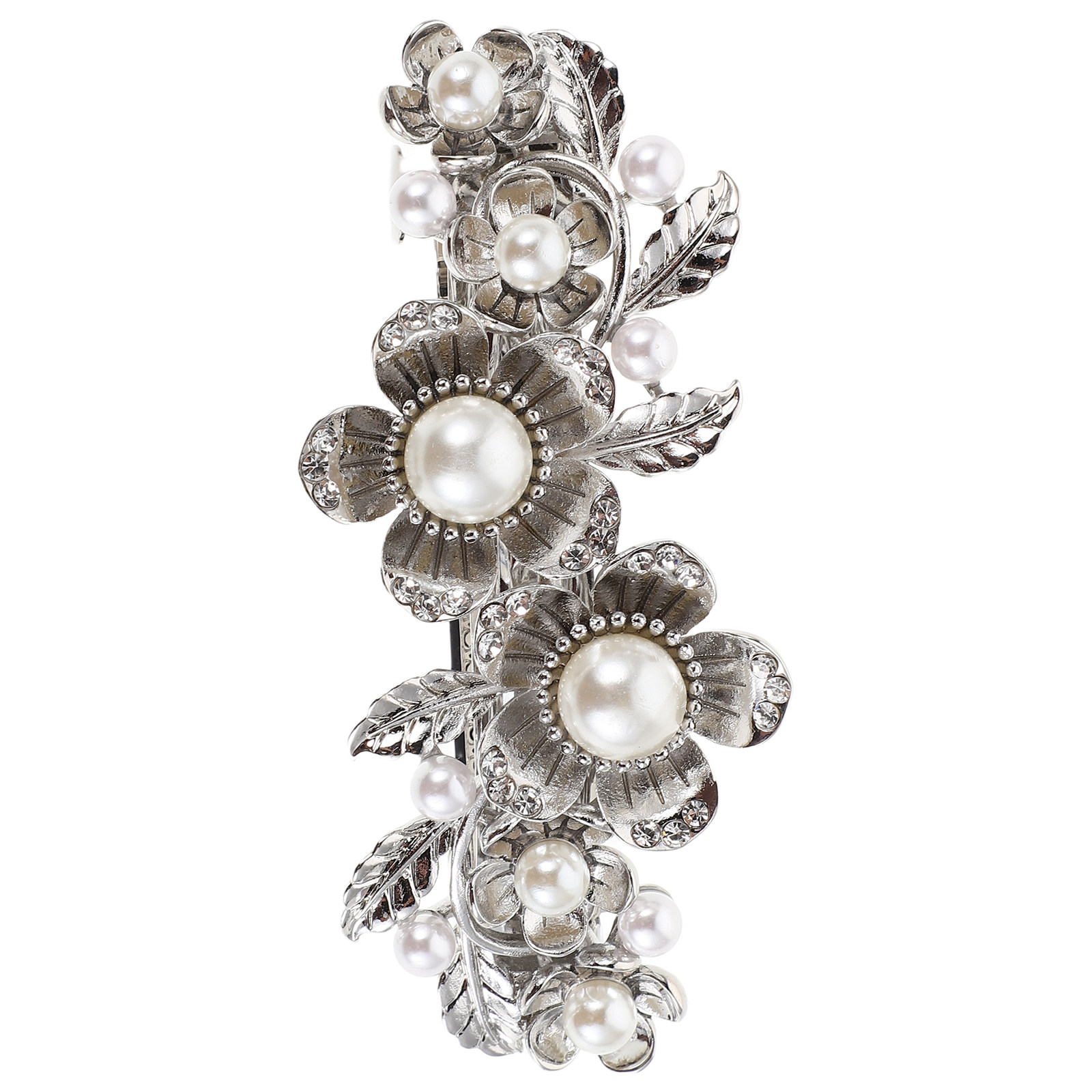 Large Women'S Formal Wear - Elegant Rhinestone and Pearl Flower Hair