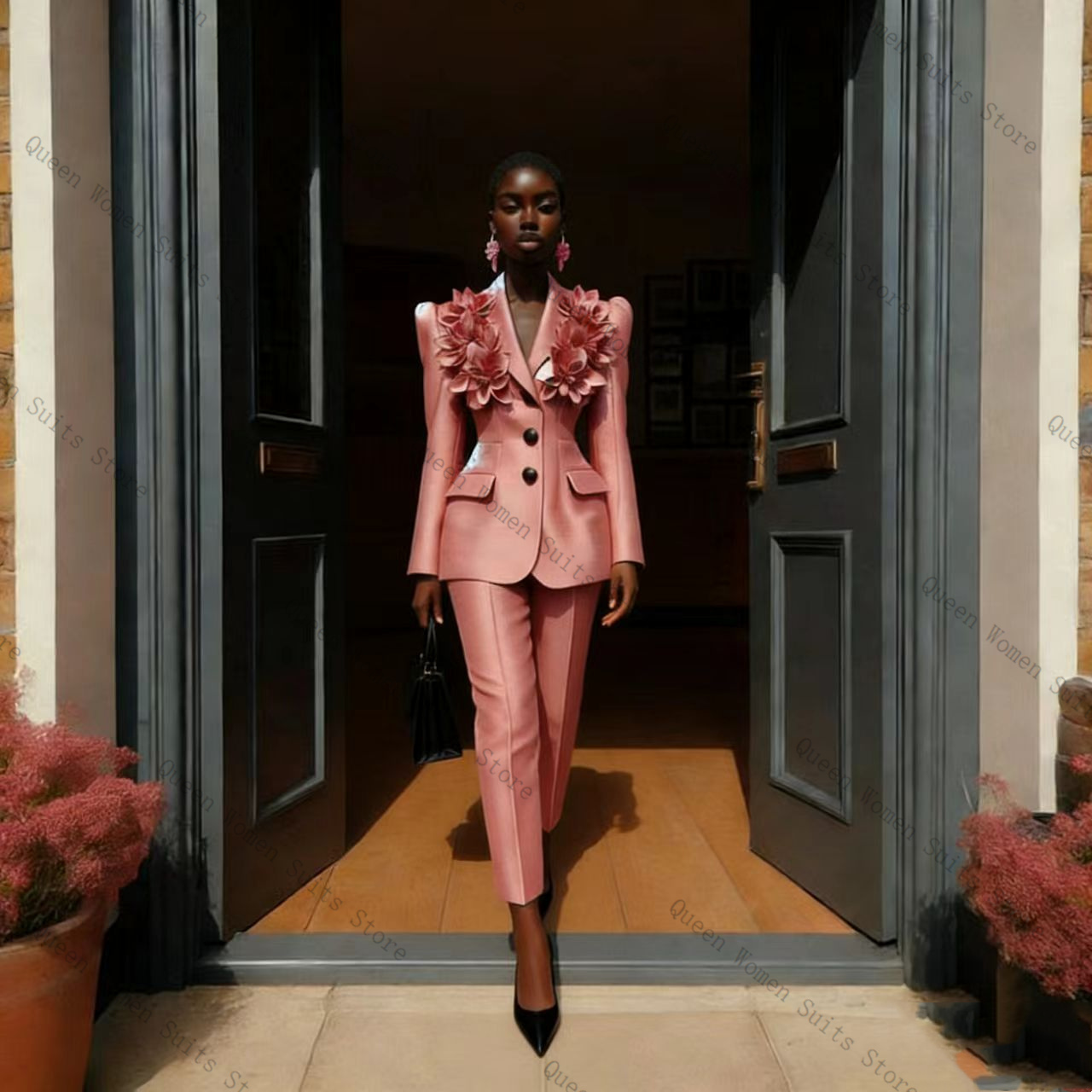 Women Formal Wear Coat - Pink Women Suit Pants Set 2