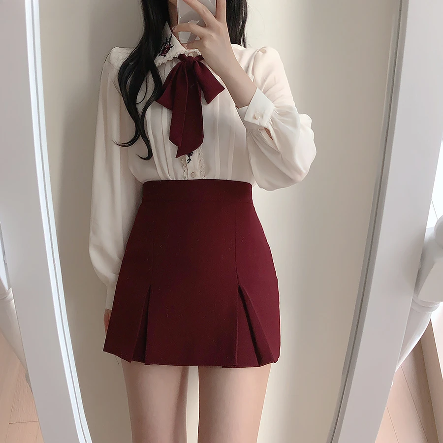 Retro Vintage Embroidery Bow T - Women Formal Wear White Shirt review and price