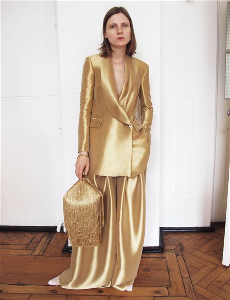 Gold Silk Satin Women Suits Of - Women Formal Wear For Party review and price