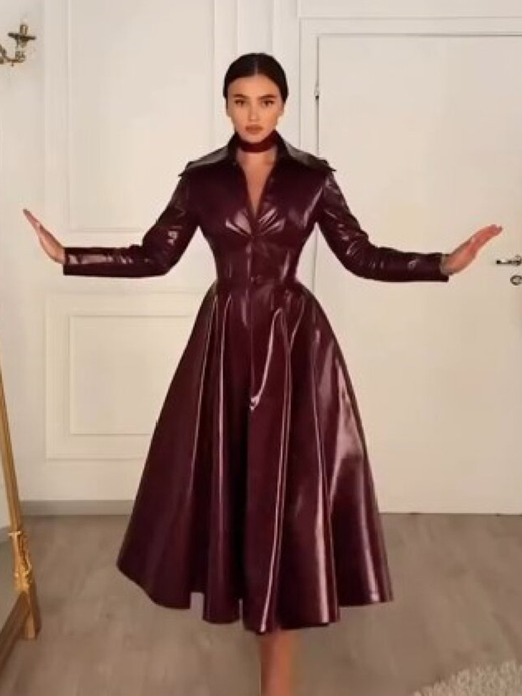 Women Wine Red Faux Leather Lo - Women Formal Wear Coat review and price