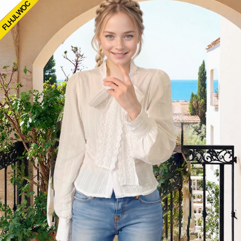 Retro Vintage Lace Bow Tie Top - Women Formal Wear White Shirt review and price