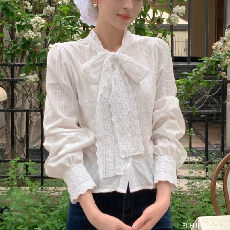 Retro Vintage Lace Bow Tie Top - Women Formal Wear White Shirt review and price