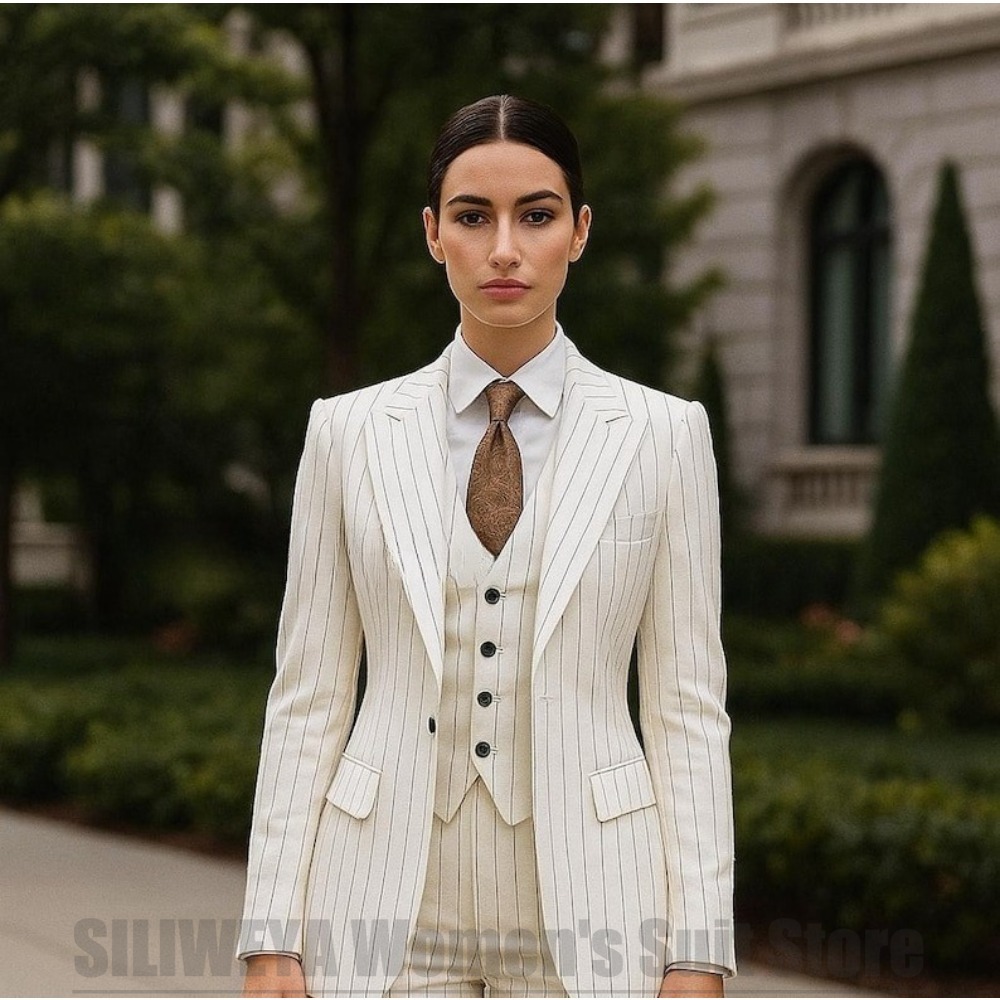 White Striped Women Suit 3 Pie - Women Formal Wear White Shirt review and price