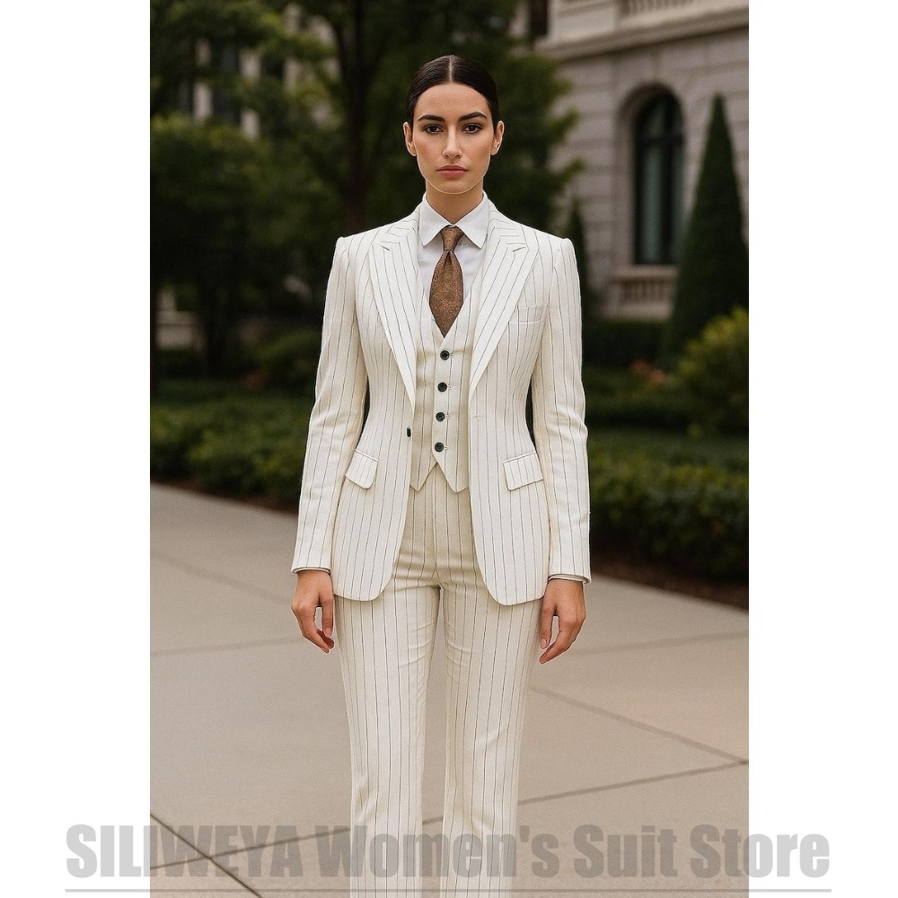 White Striped Women Suit 3 Pie - Women Formal Wear White Shirt review and price