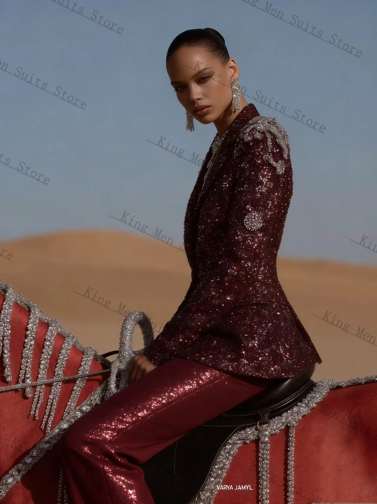 Burgundy Shiny Women Suit Set  - Women'S Formal Wear Wedding Guest review and price