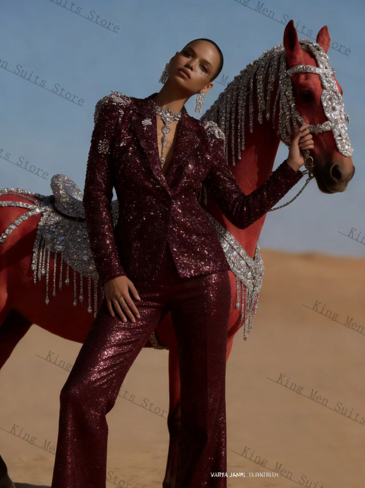 Burgundy Shiny Women Suit Set  - Women'S Formal Wear Wedding Guest review and price
