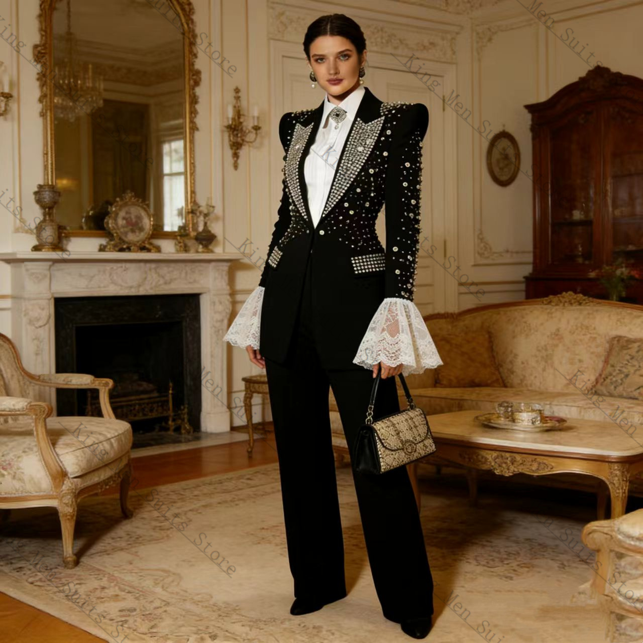 Crystals Black Women Suit Set  - Women Formal Wear Coat review and price