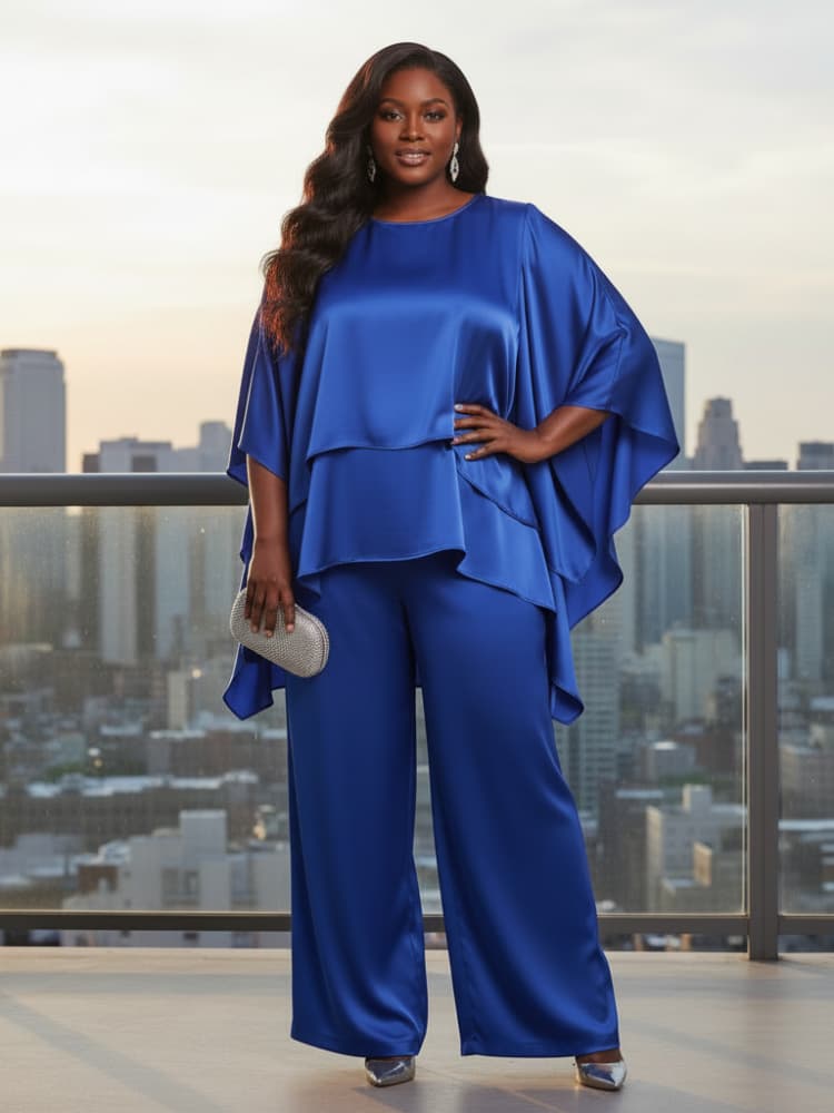 Plus Size Round Neck Cape Slee - Women'S Formal Wear Pants review and price